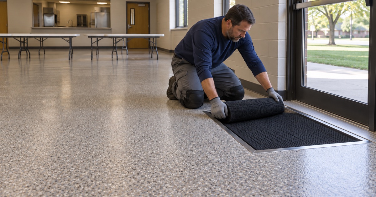 A sealed flake floor in a Manhattan parish hall, set back up for dining after a Friday fish fry